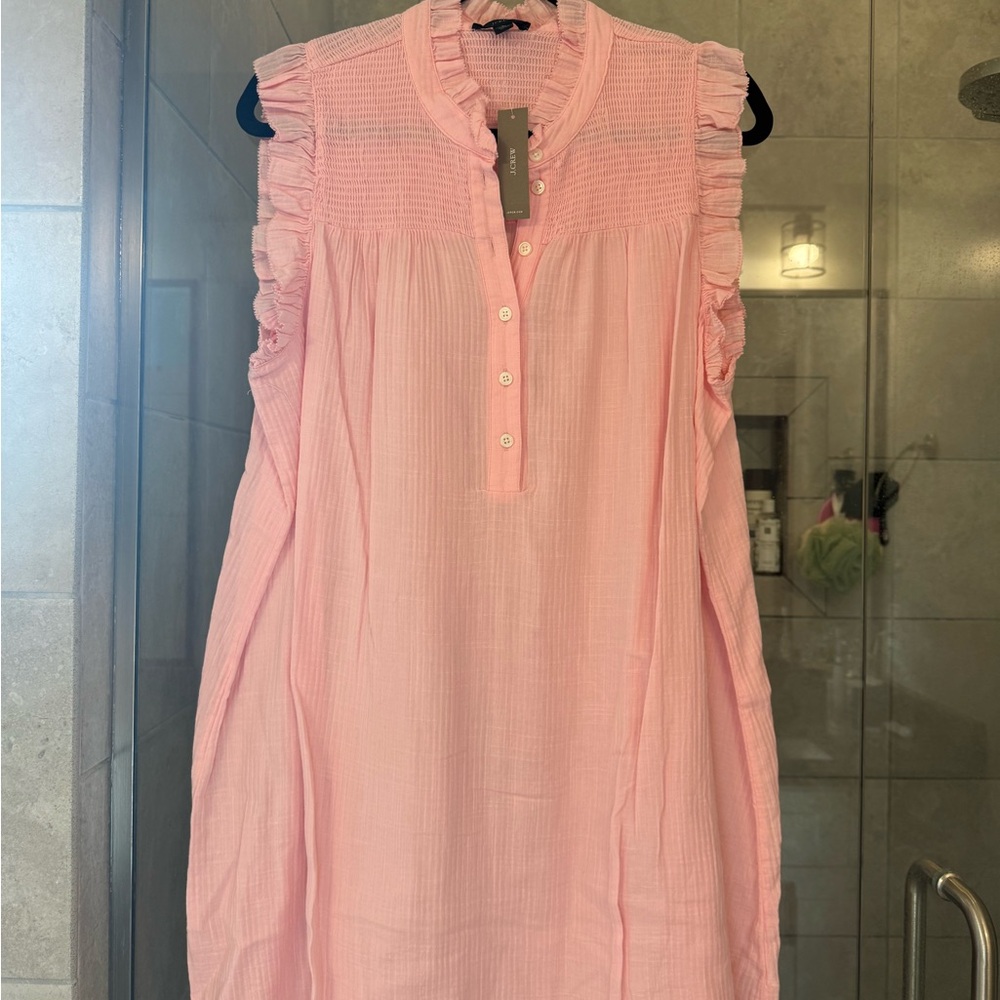 J. Crew Pink Ruffle Short Sleeve Mini Dress Size Large. NWT